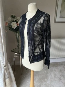 Elegant Laura Ashley Sheer lace Black Cardigan Cover Up size Uk 8 - Picture 1 of 6