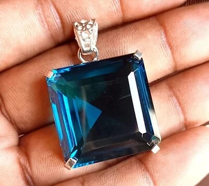 100 Ct Certified Natural Topaz 925 Solid Silver Asscher Pendant Loose Gemstone - Picture 1 of 6