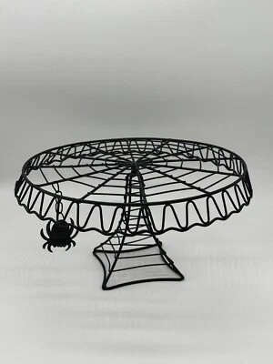 Black Metal Halloween Spiderweb Pedestal Cake Dessert Stand with Spider - Image 1 of 4