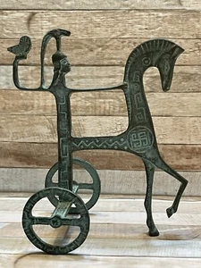 Vtg MCM Mid Century Etruscan Chariot Athena & Owl Brass Sculpture Weinberg Style - Picture 1 of 8