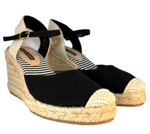 Womens Pied A Terre Black Cream Wedge Sandals Size US/AU8 EU38 UK6 'Like New' - Picture 1 of 11