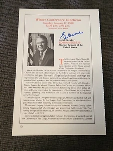 Edwin Meese III US Attorney General Politician Signed Page From Pamphlet Book - Picture 1 of 2