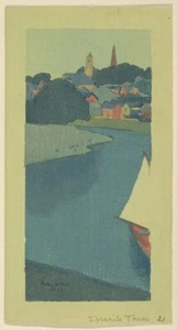 Ipswich Town : Arthur Wesley Dow : 1893 American Colored Woodcut Landscape Print - Picture 1 of 2