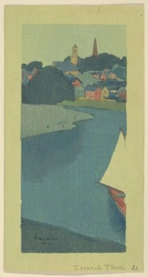 Ipswich Town : Arthur Wesley Dow : 1893 American Colored Woodcut Landscape Print - Image 1 of 2