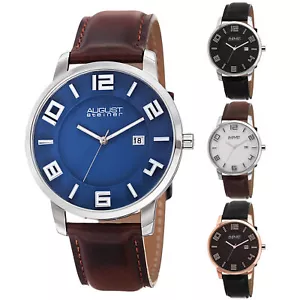 Reloj de cuero negro con fecha ultrafina de cuarzo suizo August Steiner AS8108 para hombre - Imagen 1 de 21