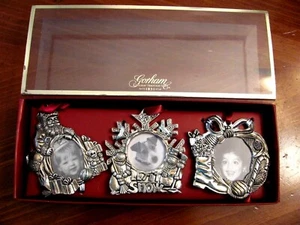GORHAM SILVER PLATE GIFT BOX SET OF 3 CHRISTMAS PICTURE ORNAMENTS NEW IN BOX - Picture 1 of 6
