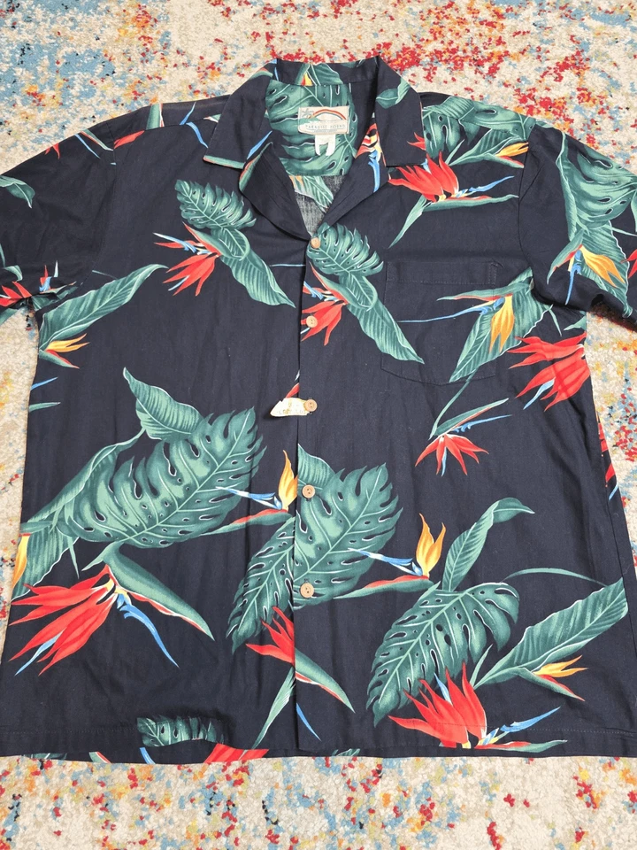 Camisa hawaiana vintage años 90 Paradise Found para hombre talla L/XL floral 100 % algodón Foto 1 de 4