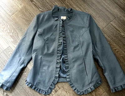 NWT Hot in Hollywood Ruffled Faux Leather Jacket Blue Womens S Y2K Grunge - Image 1 of 4