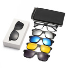 5 In 1 Men Square Magnetic Clip On Polarized Sunglasses Retro Clear Lens Glasses