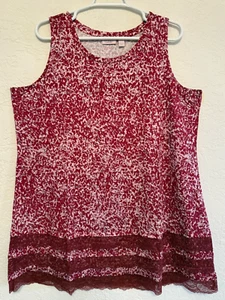 Logo Lori Goldstein Women's Tunic Tank Lace Layers Abstract Sleeveless Red Rock - Picture 1 of 12