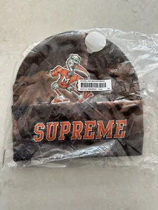 Supreme FW24 Mitchell & Ness NCAA Miami Hurricanes Beanie Camo New IN HAND - Picture 1 of 5