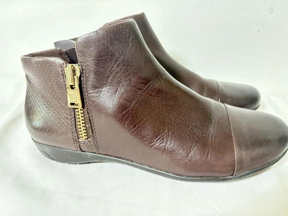 Botines informales Rockport Carly para mujer 9,5 marrón cuero liso cremallera lateral Foto 1 de 4