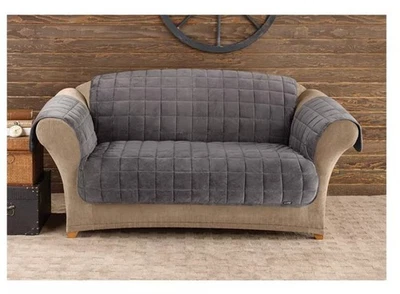 Sure Fit Deluxe Furniture Loveseat Cover - 100% Polyester - Dark Gray - Image 1 of 4