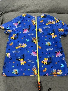 Disney Winnie The Pooh Halloween Scrub Top VNeck Eeyore Tigger Piglet SZ UNKWN - Picture 1 of 3