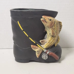 Vintage INARCO Japan schwarz Fischer Stiefel Barsch Angelrute/Rute Pflanzgefäß klein - Bild 1 von 6