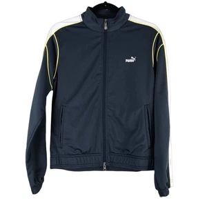 Giacca leggera Puma blu giallo bianco righe full zip tasca pista atletica - Foto 1 di 11