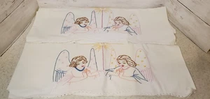 Vintage Angel Embroidered Pillowcases Pair 20x28” Cottagecore Shabby Chic... - Picture 1 of 5