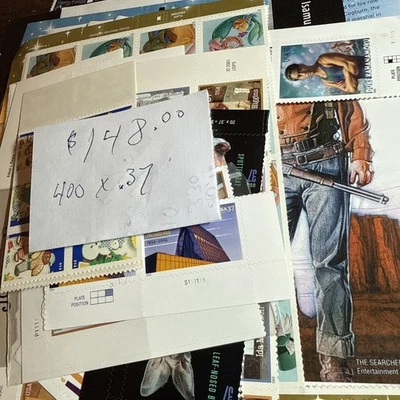 Lote 2 estampillas de franqueo de 400 Estados Unidos utilizables como nuevas valor nominal $148 por $100 ¡muy por debajo de la cara! Foto 1 de 4