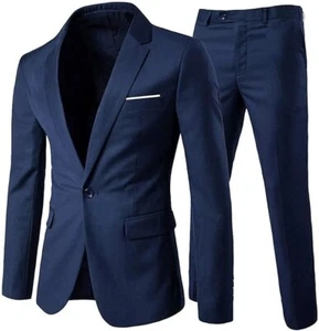 Herren Anzug Slim Fit Marineblau 2 Teiler 2XL 46R 40W Kerb Revers 2 Knopf - Bild 1 von 3