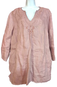 MARISA CHRISTINA SZ 2X PINK EMBROIDERED LINEN TUNIC - Picture 1 of 5
