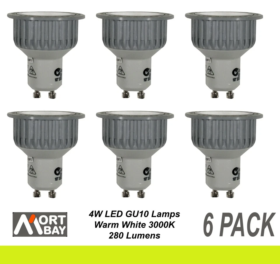 6 x LED Downlight Globes Bulbs 4W 240V GU10 Warm White 3000K Mort Bay - 36D - Image 1 of 1