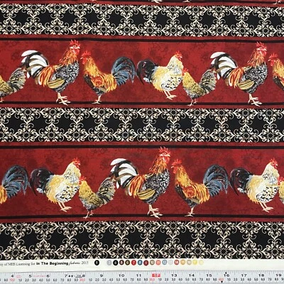 Roosters Audrey Roberts In The Beginning Fabrics 2015 Cotton Remnant 22" x  43" - Image 1 of 2