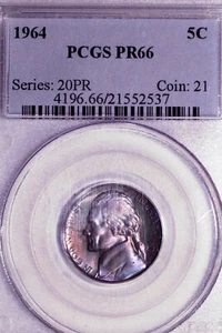 Rainbow Toned 1964 Jefferson Nickel Five-Cent Piece NGC Grade PF66 (21552537) - Picture 1 of 5