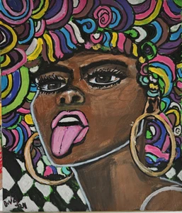 Dipinto artistico originale, acrilico, 8x10, Regina DeVal, cerchio - Foto 1 di 1