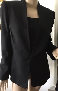 Elie Tahari Arthur Levine Women's Black Jacket & Top w/White Stripes 12 - Picture 1 of 4