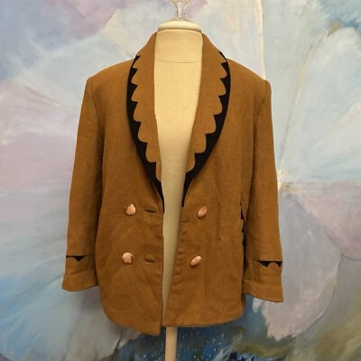 Chaqueta De Colección Mezcla Lana Tostado Oscuro y Marrón Doble Pecho Forrada Boho Única Foto 1 de 4