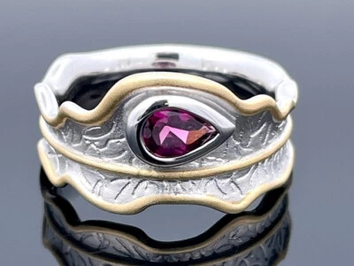 SCHMUCKJAGD RING GR.20 (CA. 63) AUS 925/-SILBER BICOLOR MIT RHODOLITH SILBERZEIT - Bild 1 von 4