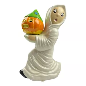 Vintage 12" Ceramic Ghost Holding Pumpkin/Jack O Lantern Head Halloween READ - Picture 1 of 6