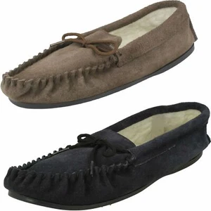 Mens Spot On Vamp Moccasin Fleece Lined Slippers 'Mocc' - Picture 1 of 19