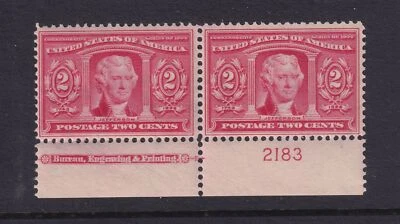1904 Sc 324 Louisiana Purchase 2c MLH full OG plate number & imprint pair (YF - Image 1 of 2