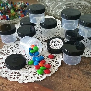 20 One Ounce Jars plastic Containers black screw caps #4304 DecoJars USA - Picture 1 of 5