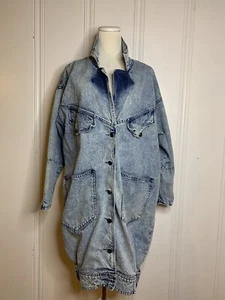Vintage Acid Wash Jeansjacke Gr. S Trenchcoat 80er 100% Baumwolle Oversized Belma - Bild 1 von 13