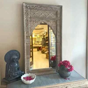 Espejo de pared Jharokha vintage indio tallado a mano | Espejo de madera Haveli antiguo | - Imagen 1 de 6