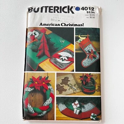 Butterick Craft Pattern 4012 American Christmas Tree Skirt Stocking Wreath Runnr - Image 1 of 3