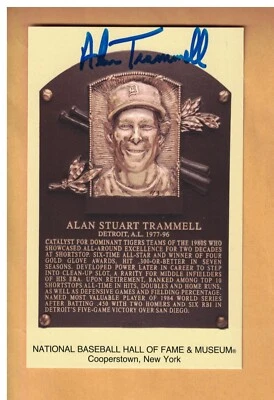 ALAN TRAMMELL AUTOGRAPHED 2018 HALL OF FAME PLAQUE POSTCARD DETROIT TIGERS JSA - Image 1 of 2