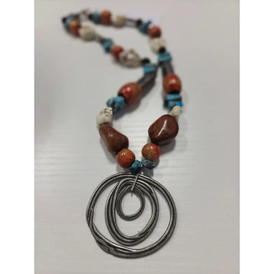 Collar Boho Cuentas con Colgante Ágata Turquesa y Tono Plata Foto 1 de 3