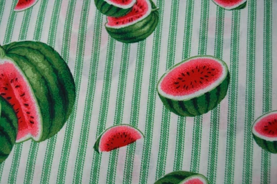 2.66 yards Wamsutta Ticking Stripes & Watermelons Cotton Fabric  44" wide - Image 1 of 2