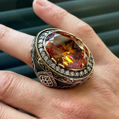 Anillo grande de citrino estilo otomano citrino de plata de ley 925 Foto 1 de 4