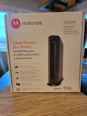Motorola MG7550 16x4 Cable Modem Plus AC1900 Dual-Band WiFi Gigabit Router - NEW - Image 1 of 4