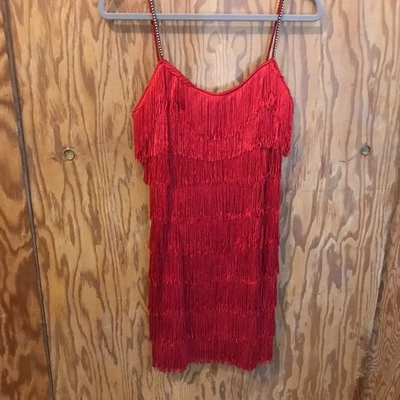 Vintage 80s Flapper Fringe Cocktail Dress Womens red Robertas - Image 1 of 3