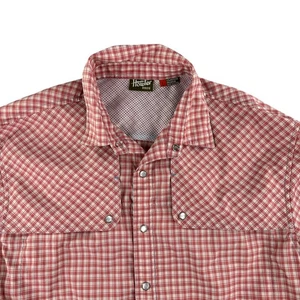 Camicia Howler Bros uomo grande a quadri perla bottoni a pressione pesca L/S - Foto 1 di 9