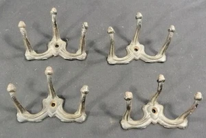 Lot of 4 Acorn Top Antique Cast Iron Triple Hook Coat Hat Hall Tree Wall Hooks - Picture 1 of 5