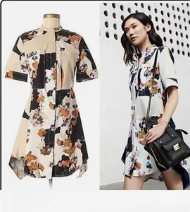 3.1 Phillip Lim x Target Womens Dress Large Brown Floral Short Sleeve Zip Ginko - Picture 1 of 10