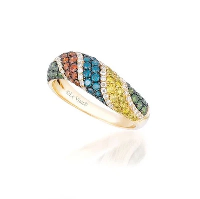 LeVian 14K Yellow Gold Band Ring w/ 0.97Ct. White Green Yellow Blue Red Diamonds - Image 1 of 4