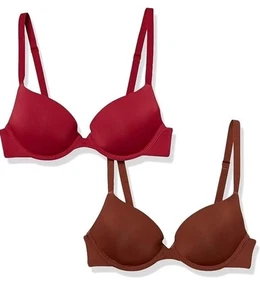 2-Pack Lightly Lined Plunge Underwire Bra Size 40B Chocolate Brown & Burgundy - Picture 1 of 3