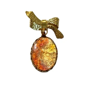 Vintage 50s Faux Opal Crackle Foiled Brooch Dangle Bow Pin - Bild 1 von 7